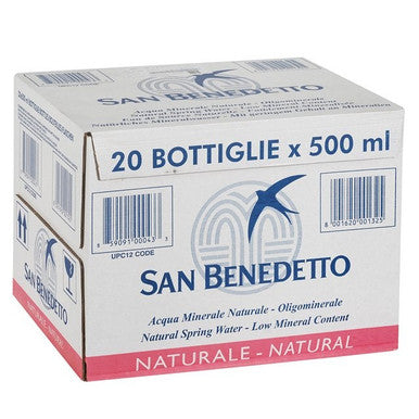 San Benedetto Natural Spring Water, Glass | 500ML/Unit, 20 Units/Case