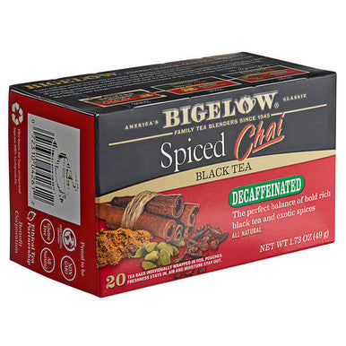 Bigelow Decaffeinated Spiced Chai Hot or Iced Tea Bags - 20/Box (6/Case)