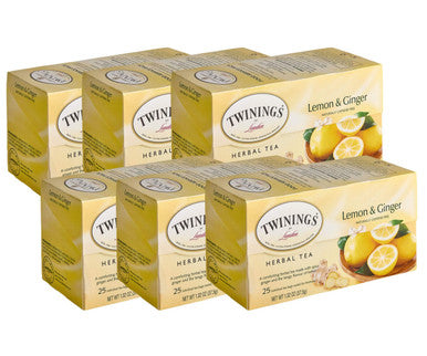 Twinings Lemon & Ginger Refreshing Blend Herbal Tea Bags - 25/Box(6/CASE)