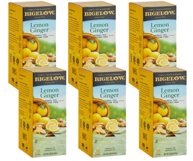 Bigelow Lemon Ginger Herbal Tea Bags - All-Natural, 28-Count (6/Case)