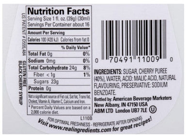 Real 16.9 fl. oz. Black Cherry Puree Infused Syrup - Sweet and Tart Flavor