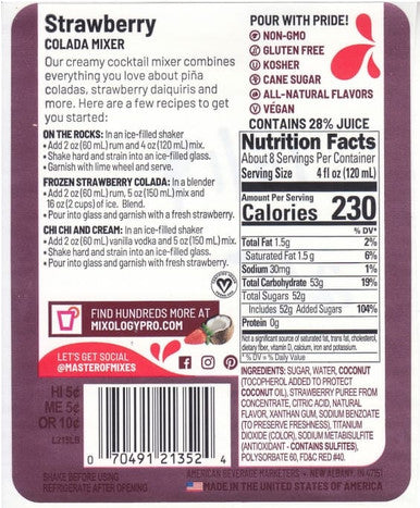 Master of Mixes 1 Liter Strawberry Colada Mix - Creamy Coconut (12/Case)