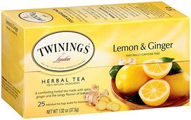 Twinings Lemon & Ginger Refreshing Blend Herbal Tea Bags - 25/Box(6/CASE)