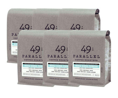 49th Parallel MIDDLE SCHOOL Espresso Medium Blend Coffee Beans 0.34 kg / 0.75 lbs (6/Case)