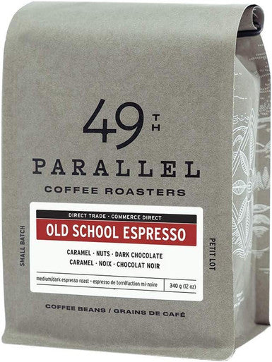 49th Parallel OLD SCHOOL Espresso Medium Blend Coffee Beans 0.34 kg / 0.75 lbs (6/Case)