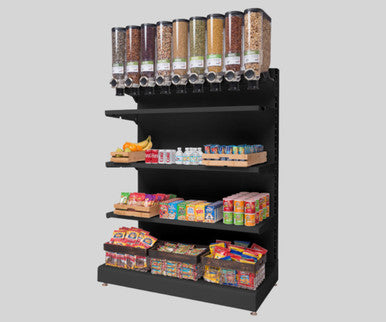 Rosseto Bulkshop 13.3 Liter, 9 Canister Black Free Standing Merchandising Gondola w/ Shelving - Versatile and Elegant Merchandising