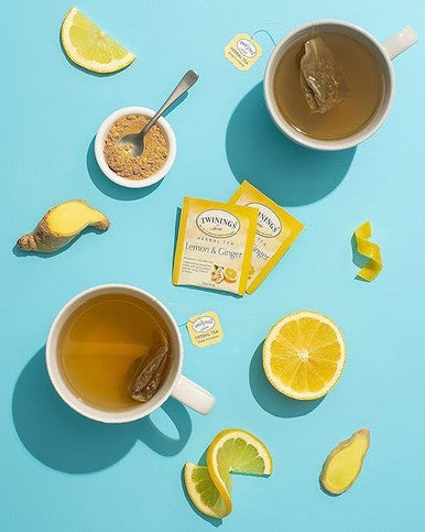 Twinings Lemon & Ginger Herbal Tea Bags Zesty Ginger Root - 100-Count Box(4/CASE)