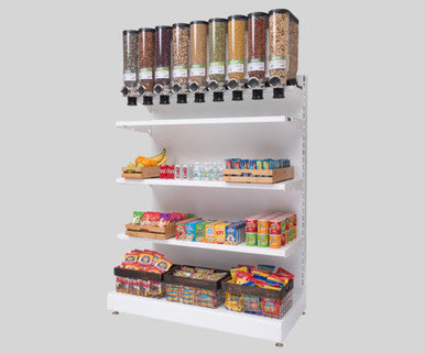 Rosseto Bulkshop 13.3 Liter, 9 Canister White Free Standing Merchandising Gondola w/ Shelving - Versatile and Stylish Merchandising