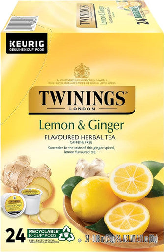 Twinings Lemon & Ginger Blend Herbal Tea Single Serve Keurig- 24/Box(4/CASE)