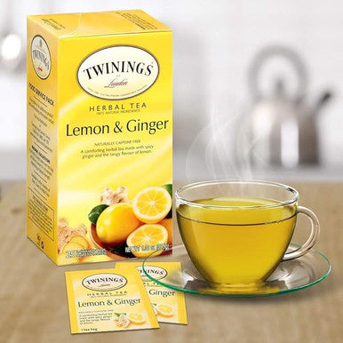 Twinings Lemon & Ginger Refreshing Blend Herbal Tea Bags - 25/Box(6/CASE)