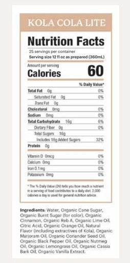 Tractor Beverage Co. Organic Light Cola Syrup Refreshing 2.5 Gallon Bag in Box