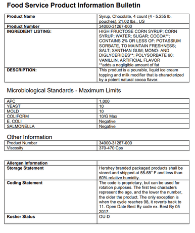 HERSHEY'S 64 fl. oz. Chocolate Syrup Pouch - Genuine Chocolate Flavor (4/Case)