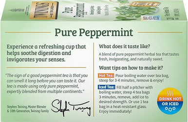 Twinings Pure Peppermint Refreshing Herbal Tea Bags - 25-Box(6/CASE)