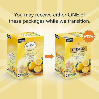 Twinings Lemon & Ginger Blend Herbal Tea Single Serve Keurig- 24/Box(4/CASE)