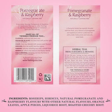 Twinings Pomegranate & Raspberry Fruity Herbal Tea Bags - 20/Box(6/CASE)