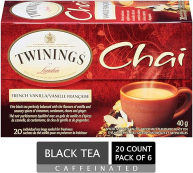 Twinings French Vanilla Chai Sweet & Spiced Tea Bags - 20-Count Box(6/CASE)