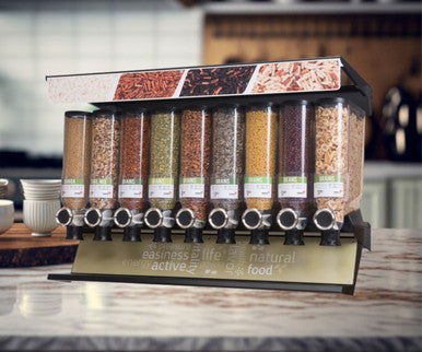 Rosseto Bulkshop 13.3 Liter, 9 Canister Standard Dry Food Merchandiser Shelf - Ultimate Display and Dispensing Solution