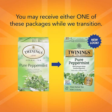 Twinings Pure Peppermint Refreshing Herbal Tea Bags - 25-Box(6/CASE)
