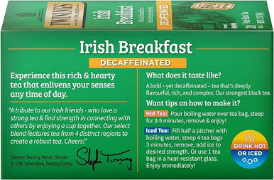Twinings Irish Individually Wrapped Decaffeinated Tea Bags - 20-Box(6/CASE)