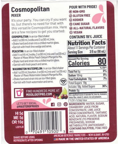 Master of Mixes 1 Liter Cosmopolitan Mix - Premium Blend (12/Case)