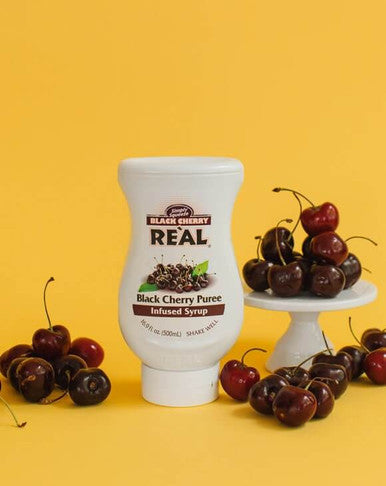 Real 16.9 fl. oz. Black Cherry Puree Infused Syrup - Sweet and Tart Flavor