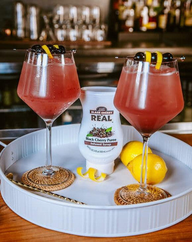Real 16.9 fl. oz. Black Cherry Puree Infused Syrup - Sweet and Tart Flavor