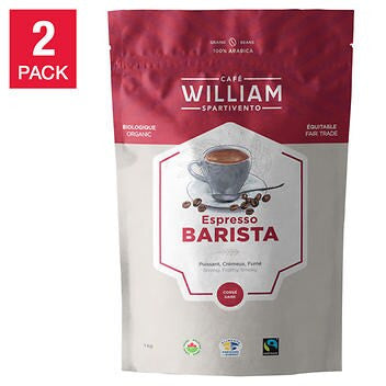 William Spartivento Espresso Barista Dark Roast Whole Bean Coffee - 2 x 1 kg - Intense and Ethical Coffee Craftsmanship