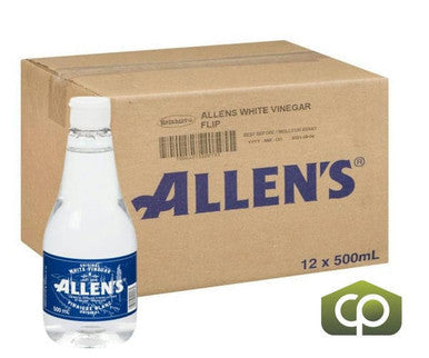 Allens White Vinegar Flip Cap 500ml/0.5 Liter(12/Case) - Canadian Made