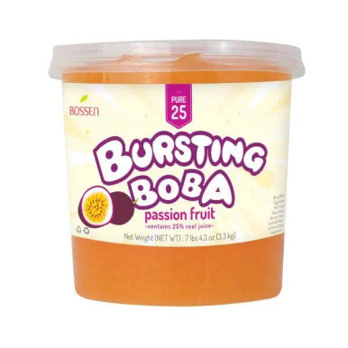 Bossen Pure25 Passion Fruit Bursting Boba 7.04 lb. (3.19 kg) - 4/Case |Real Passion Fruit Juice