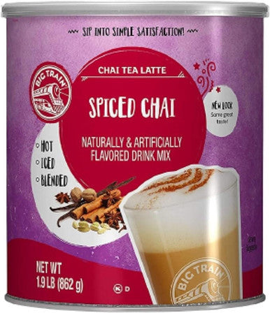Big Train Spiced Chai Tea Latte Mix 1.9 lbs. Can - Decadent Spice Blend (12/Case)