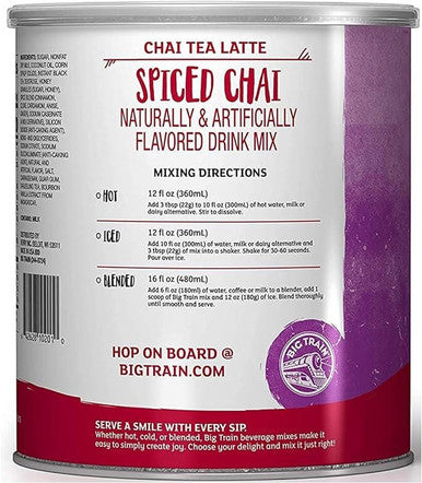 Big Train Spiced Chai Tea Latte Mix 1.9 lbs. Can - Decadent Spice Blend (12/Case)