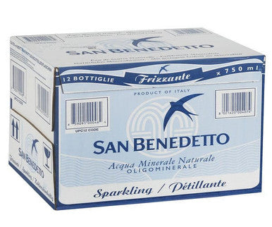 San Benedetto Carbonated Mineral Water, 750ml/25.3oz Glass Bottles (12 Pack)