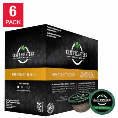 Club Coffee Craft Roasters Breakfast Blend Light Roast Coffee Pods - 120 Count