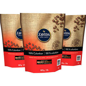Zavida® 100% Colombian Whole Bean Coffee - 3 x 907 g - Authentic Colombian Coffee Richness