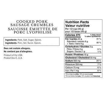 Nutristore Freeze Dried Sausage Crumbles, 6 x 990 g - Convenient and Flavorful Protein Source