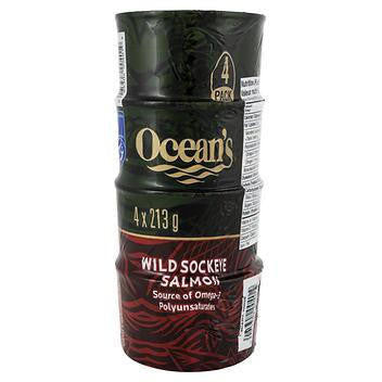 Ocean's Wild Sockeye Salmon, 4 x 213 g - Rich and Nutrient-Packed Seafood