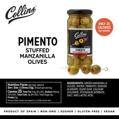 4.5 oz. Pimento Manzanilla Cocktail Olives by Collins
