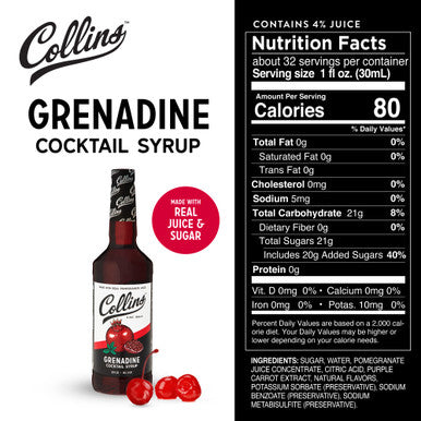 Collins Grenadine Cocktail Syrup, 32oz./946ml