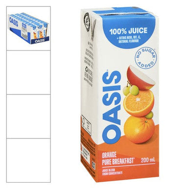 Oasis Juice Orange Pure Breakfast 200ml/6.76oz (30/Case) - Canadian Made