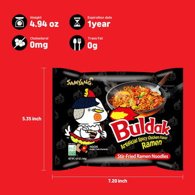Samyang Buldak Korean Hot Spicy Chicken Stir Fried Ramen | 4.94 oz | Pack of 40