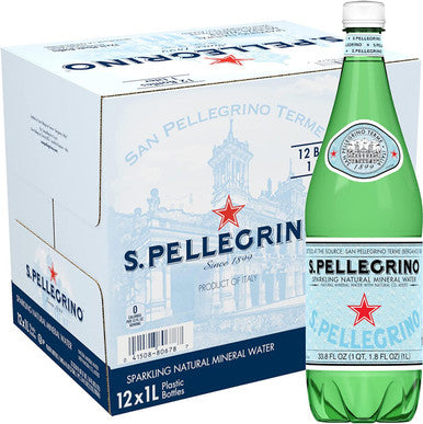 San Pellegrino Sparkling Natural Mineral Water, Plastic Bottles - 1 Litre (Pack of 12)