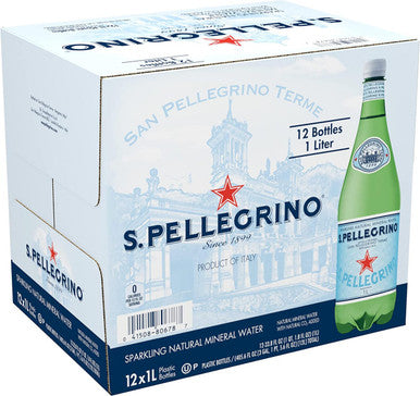 San Pellegrino Sparkling Natural Mineral Water, Plastic Bottles - 1 Litre (Pack of 12)