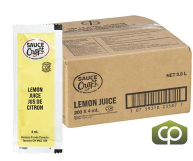 Sauccft Juice Lemon 4 ML (200/Case) Fresh Citrus Taste - Canadian Made
