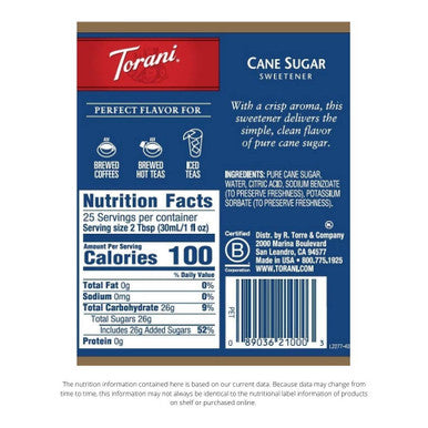 Torani  Cane Sugar Sweetener, 25.4 Ounces With Pumps  bundle (Pack of 4)