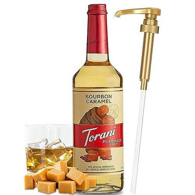 Torani Puremade Bourbon Caramel Flavoring Syrup - 750 mL (12/Case)