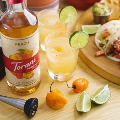 Torani Puremade Peach Flavoring Syrup - 750 mL of Glass Bottle (12/Case)