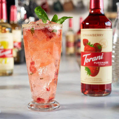 Torani Puremade Strawberry Flavoring Syrup - 750 mL of Ripe Berry (12/Case)