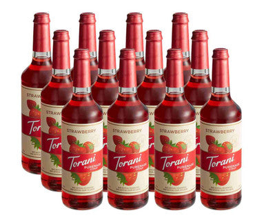 Torani Puremade Strawberry Flavoring Syrup - 750 mL of Ripe Berry (12/Case)