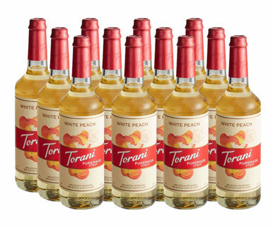 Torani Puremade Sweet White Peach Flavoring Syrup 750 mL Glass Bottle (12/Case)