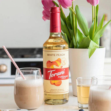 Torani Puremade Sweet White Peach Flavoring Syrup 750 mL Glass Bottle (12/Case)